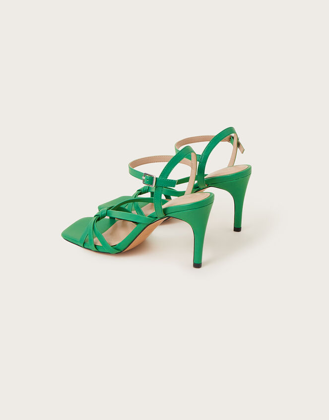 Barely There Leather Heel Sandals, Green (GREEN), large