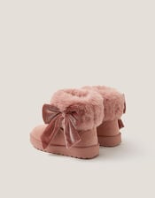 Bow Faux Fur Suedette Ankle Boots, Pink (PINK), large