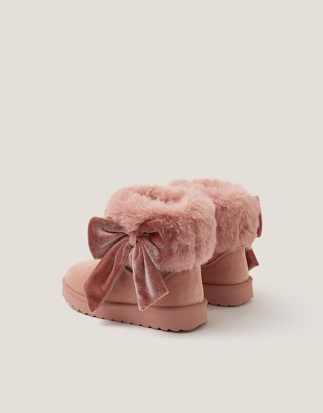 Bow Faux Fur Suedette Ankle Boots, Pink (PINK), large