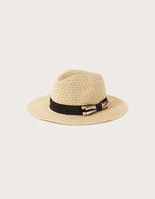 Bow Detail Metallic Fedora Hat, , large