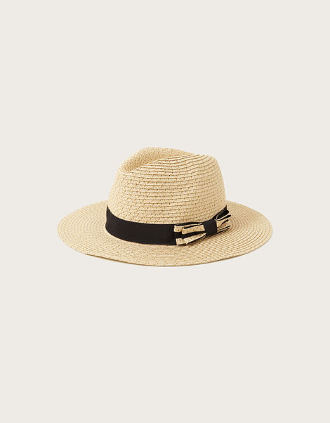 Bow Detail Metallic Fedora Hat, , large