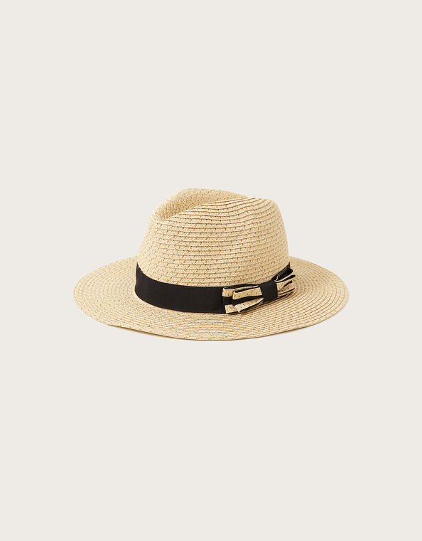 Bow Detail Metallic Fedora Hat, , large