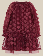 Baby Nayla 3D Flower Party Dress, Red (BURGUNDY), large