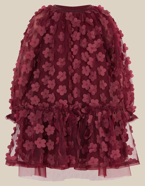Baby Nayla 3D Flower Party Dress, Red (BURGUNDY), large