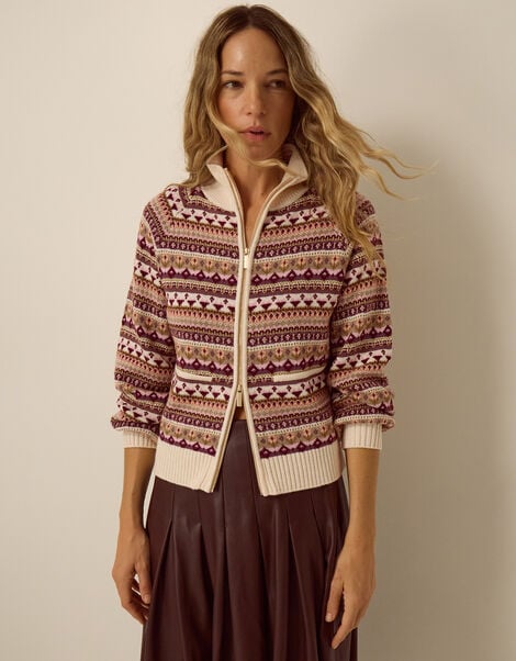 Fie Fair Isle Cardigan, Ivory (IVORY), large