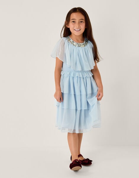 Phoebe Ruffle Tiered Party Dress, Blue (PALE BLUE), large
