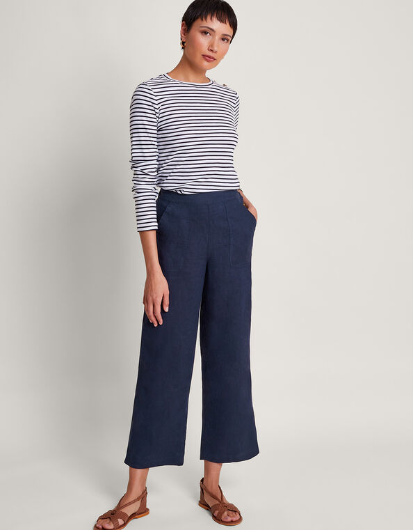 Parker Linen Crop Pants, Blue (NAVY), large