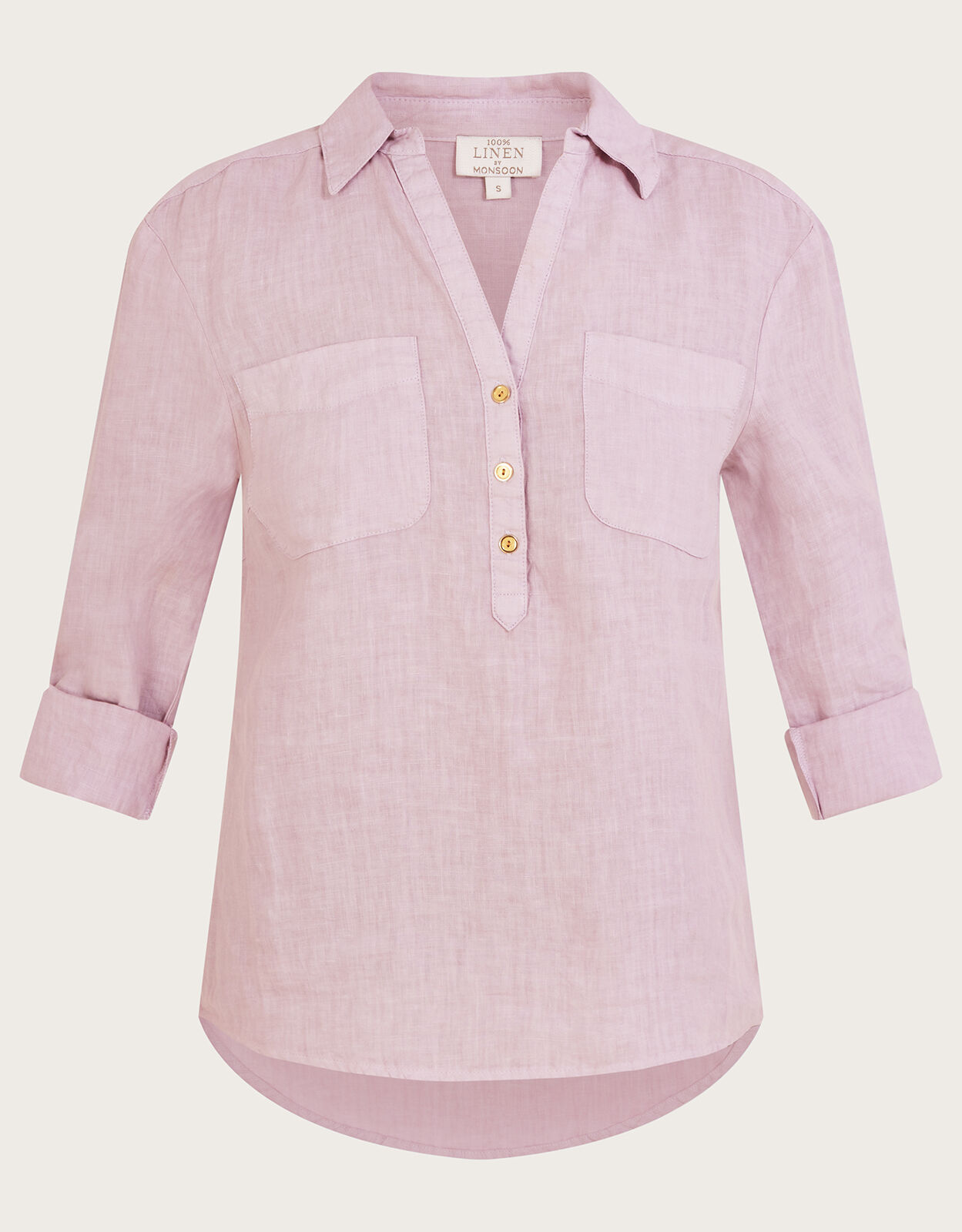 Pocket Detail Collared Linen Shirt Purple