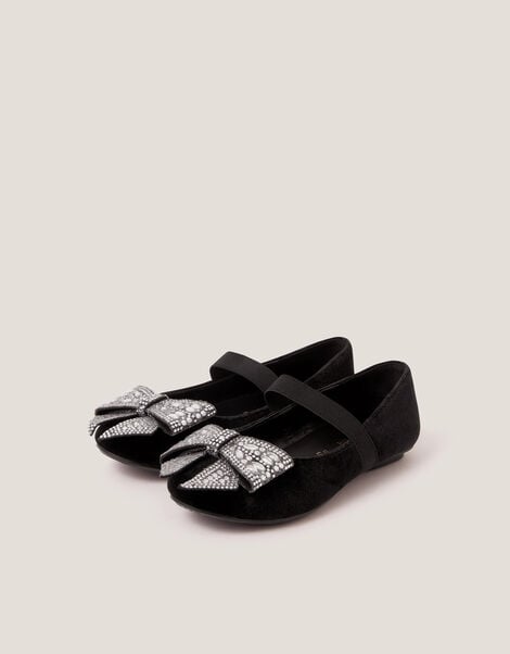 Jewel Bow Velvet Ballet Flats, Black (BLACK), large