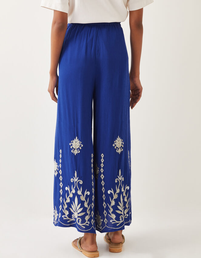 Saffron Embroidered Wide Leg Trousers, Blue (BLUE), large