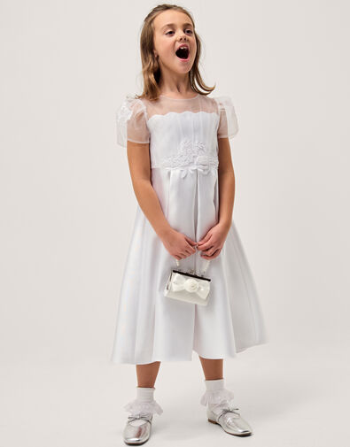 Chiffon Sleeve Floral Communion Dress, White (WHITE), large