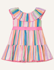Baby Painterly Stripe Frill Dress , Multi (MULTI), large