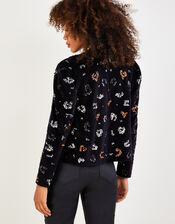 Marianly Animal Sequin Velvet Jacket, Black (BLACK), large