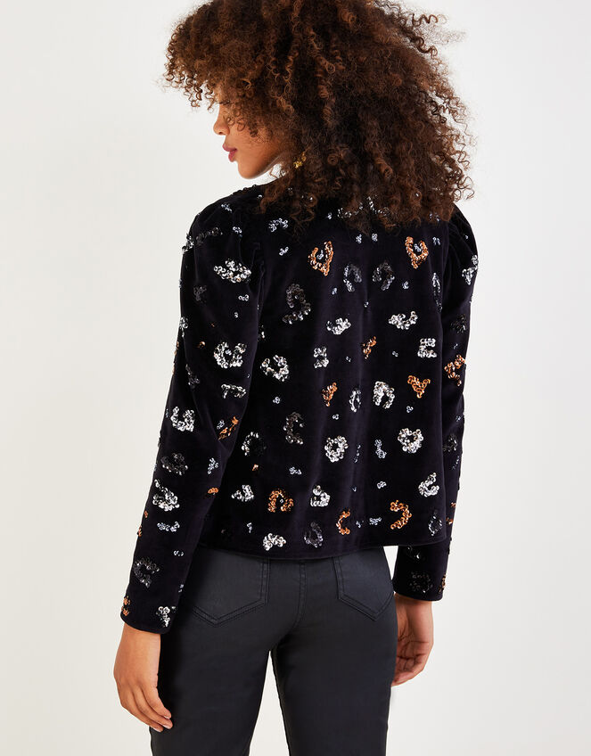 Marianly Animal Sequin Velvet Jacket, Black (BLACK), large