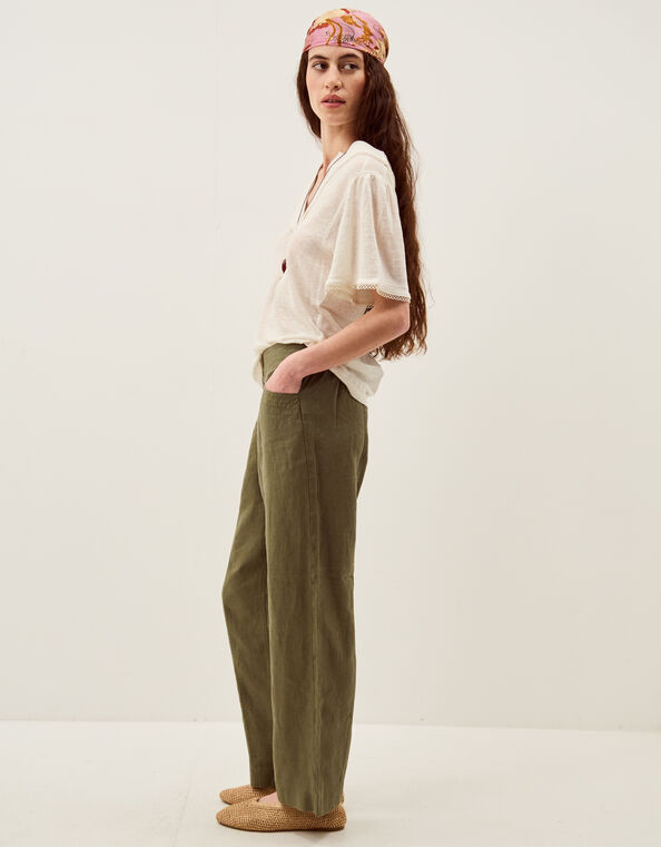 Lucy Regular Straight Leg Linen Pants, Green (KHAKI), large