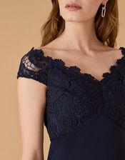 Dawn Lace Bardot Maxi Dress, Blue (NAVY), large