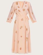 Ava Embroidered Dress in Recycled Polyester, Orange (CORAL), large