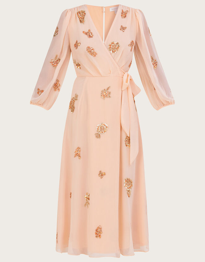 Ava Embroidered Dress in Recycled Polyester, Orange (CORAL), large