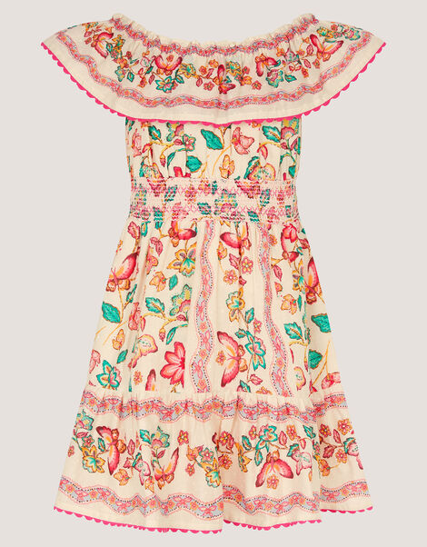 Jelena Butterfly Print Bardot Dress, Ivory (IVORY), large