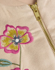 Embroidered Suedette Bomber Jacket, Camel (BEIGE), large