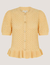 Shea Short Sleeve Ruffle Knit Cardigan, Yellow (YELLOW), large