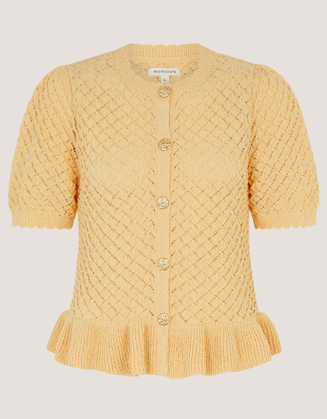 Shea Short Sleeve Ruffle Knit Cardigan, Yellow (YELLOW), large