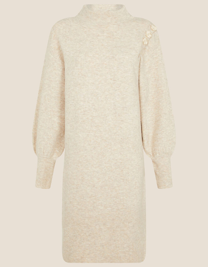 Carys Button Shoulder Knit Dress, Camel (OATMEAL), large