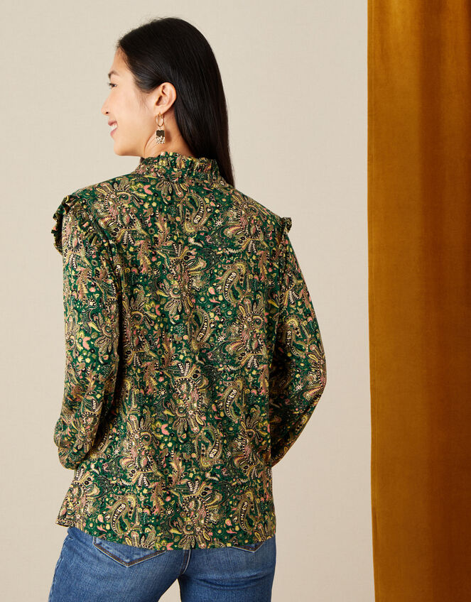Paisley Print Jersey Shirt, Green (GREEN), large