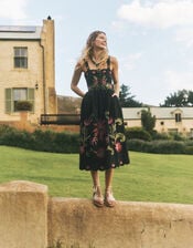 Eleni Floral Embroidered Midi Dress, Black (BLACK), large