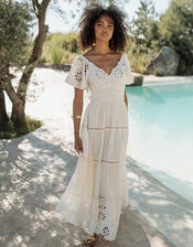 Piti Cuiti Floral Cutwork Maxi Dress, White (WHITE), large