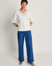 Lulu Short Sleeve Sweater, Ivory (IVORY), large