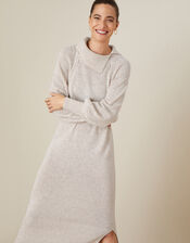 Plain Split Neck Dress, Camel (OATMEAL), large