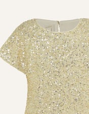 Sequin Flutter Sleeve Top, Gold (GOLD), large