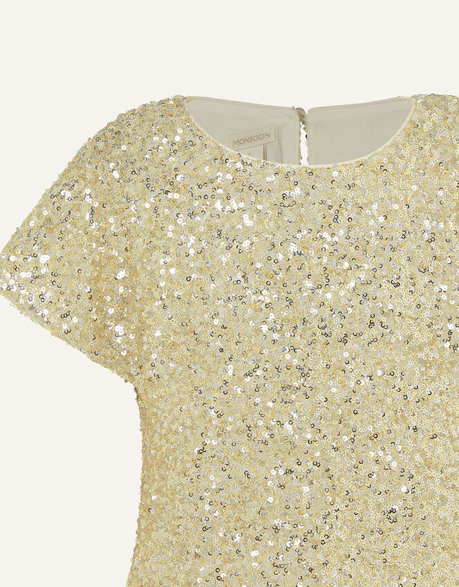Sequin Flutter Sleeve Top, Gold (GOLD), large