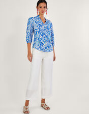 Florence Leaf Print Blouse, Blue (BLUE), large