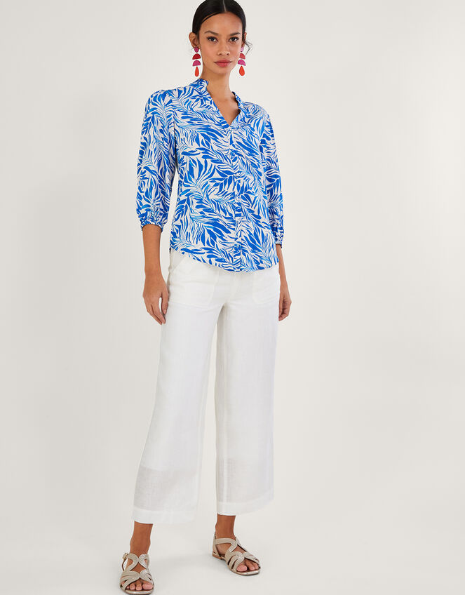 Florence Leaf Print Blouse, Blue (BLUE), large