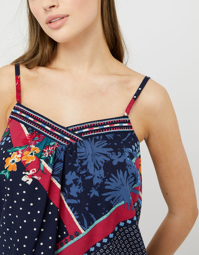 Grace Contrast Floral Print Cami in LENZING™ ECOVERO™, Blue (NAVY), large