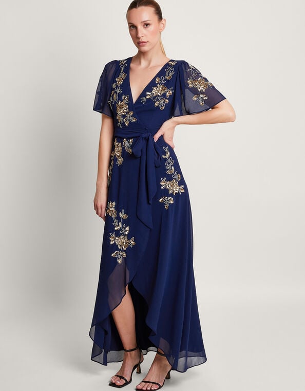 Sarah Embellished Wrap Dress , Blue (MIDNIGHT), large
