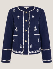 Evie Floral Embroidered Quilted Jacket, Blue (NAVY), large