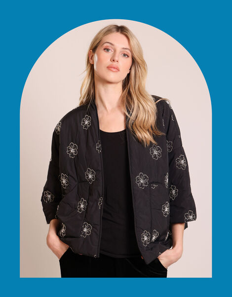 Traffic People Floral Embellished Jacket, Black (BLACK), large