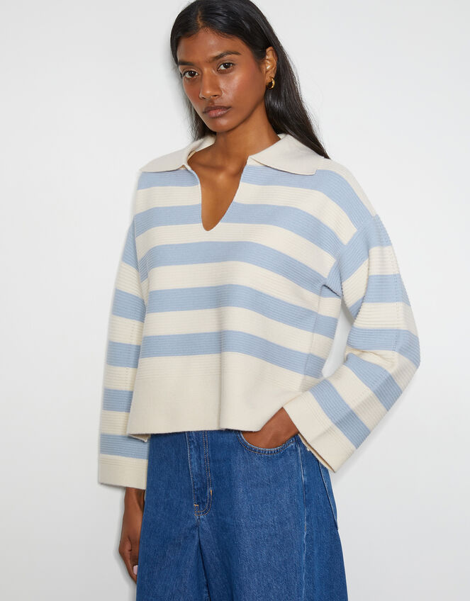 Shay Stripe Collar Jumper, Blue (PALE BLUE), large
