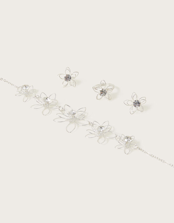 Diamante Wire Flower Jewellery Set, , large
