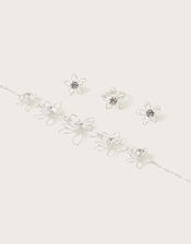 Diamante Wire Flower Jewellery Set, , large