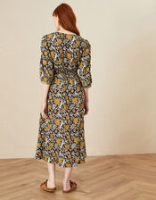 ARTISAN STUDIO Woodblock Floral Fauna Dress, Black (BLACK), large