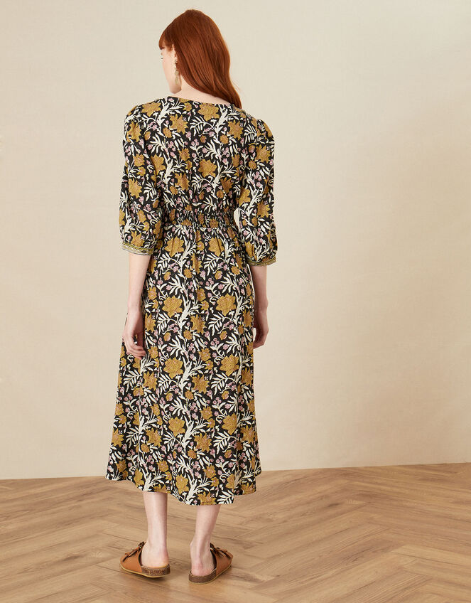 ARTISAN STUDIO Woodblock Floral Fauna Dress, Black (BLACK), large