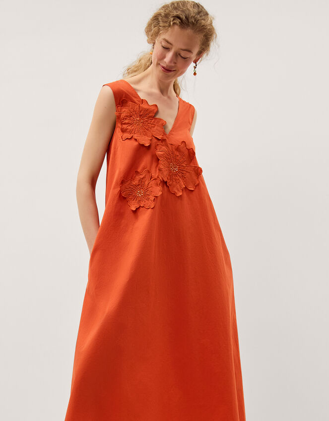 orange applique dress Karen Millen Tall Embroidery And Applique Angel Sleeve Woven Maxi Dress in Orange