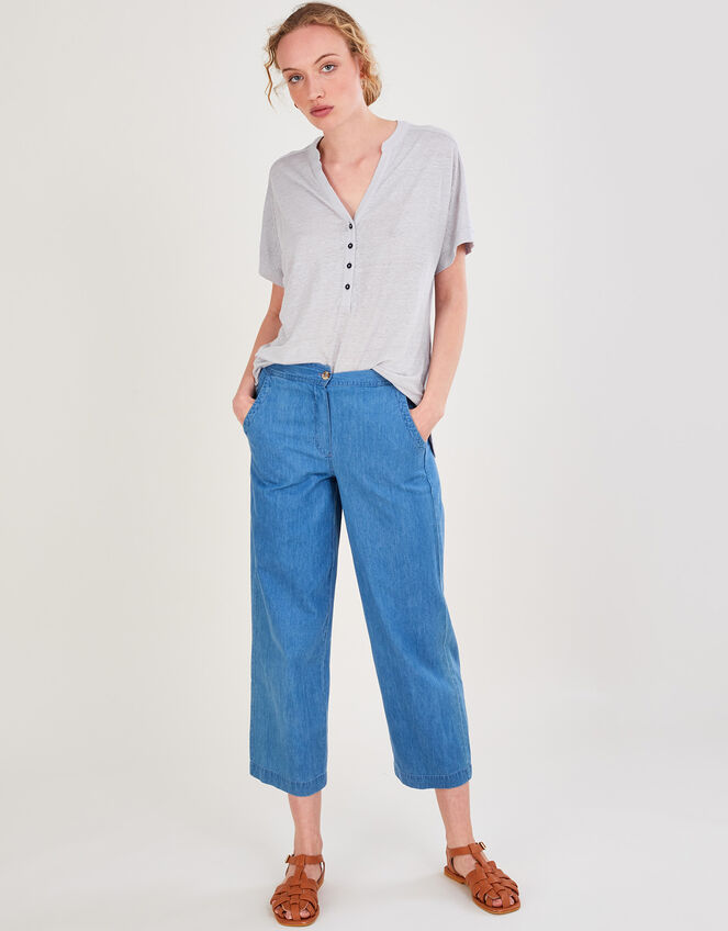 Button Detail Jersey Short Sleeve Top, Grey (GREY), large