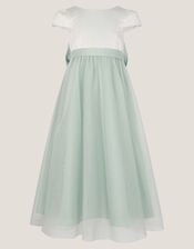 Short Sleeve Satin Tulle Bridesmaid Maxi Dress, Green (SAGE), large