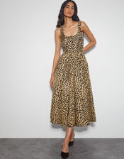 Sicily Fit and Flare Midi Dress, Brown (BROWN), large