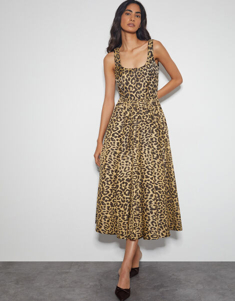 Sicily Fit and Flare Midi Dress, Brown (BROWN), large